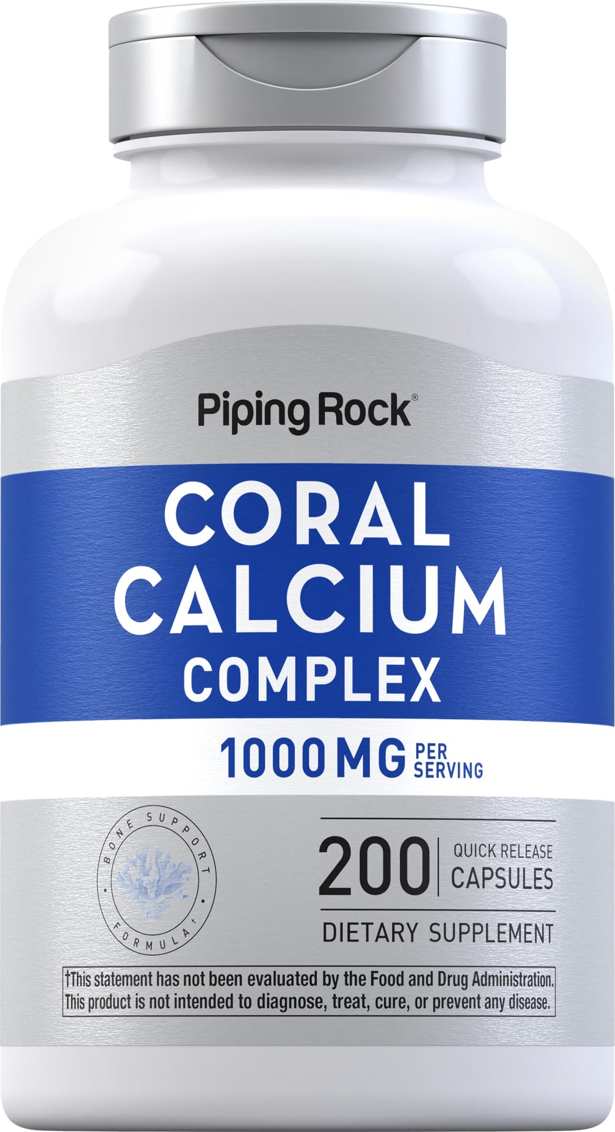 Piping Rock Calcium Corail 1000 mg 200 Capsules vue avant