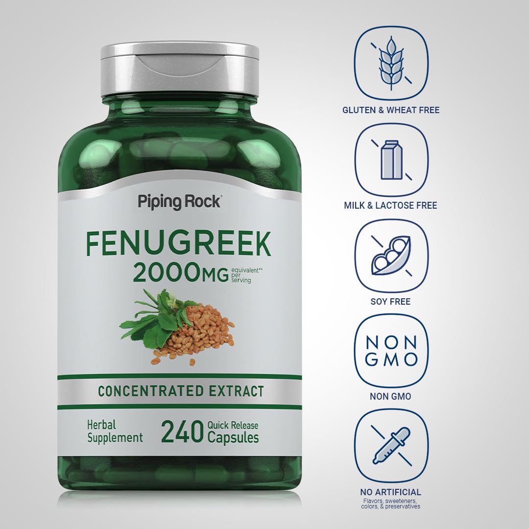 Piping Rock Capsules de Fenugrec 240 gélules sur fond blanc