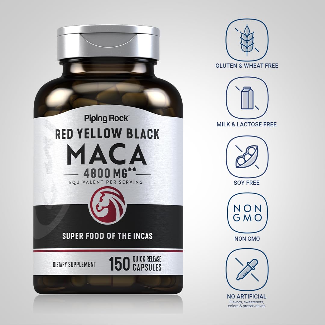 Piping Rock Capsules de racine de maca contenu de la bouteille