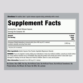 Piping Rock Capsules de Shilajit avec étiquette visible