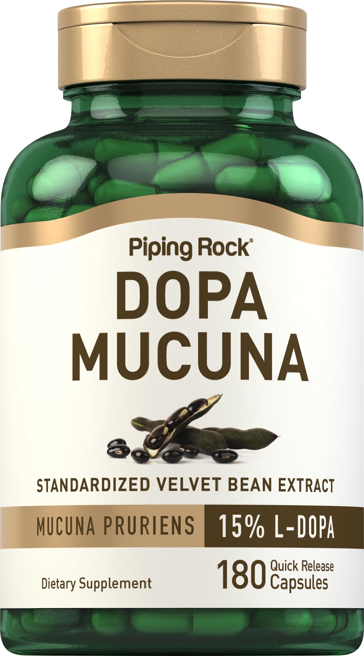 Piping Rock Capsules DOPA Mucuna 180 unités vue de face