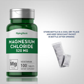 Piping Rock Chlorure de Magnésium 520 mg, comprimés à côté d'un verre d'eau