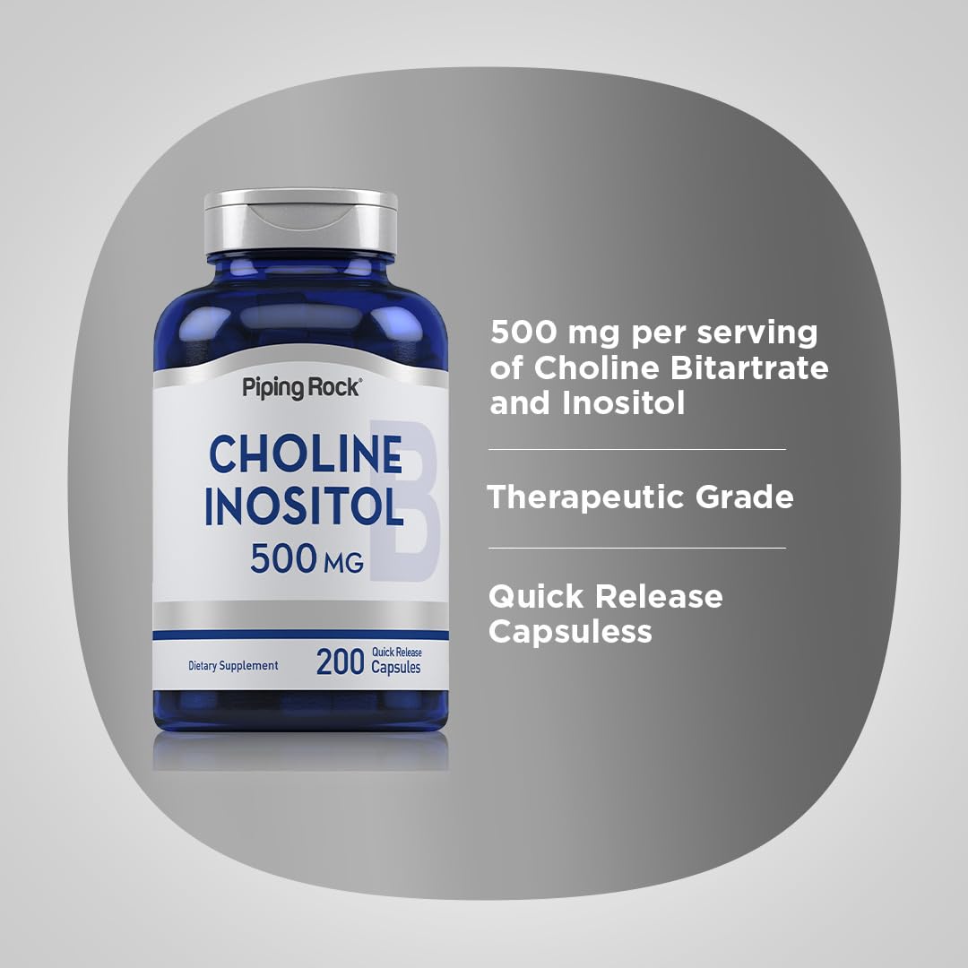 Piping Rock Choline Inositol 500mg - capsules avec mesure à côté