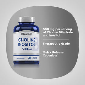 Piping Rock Choline Inositol 500mg - capsules avec mesure à côté