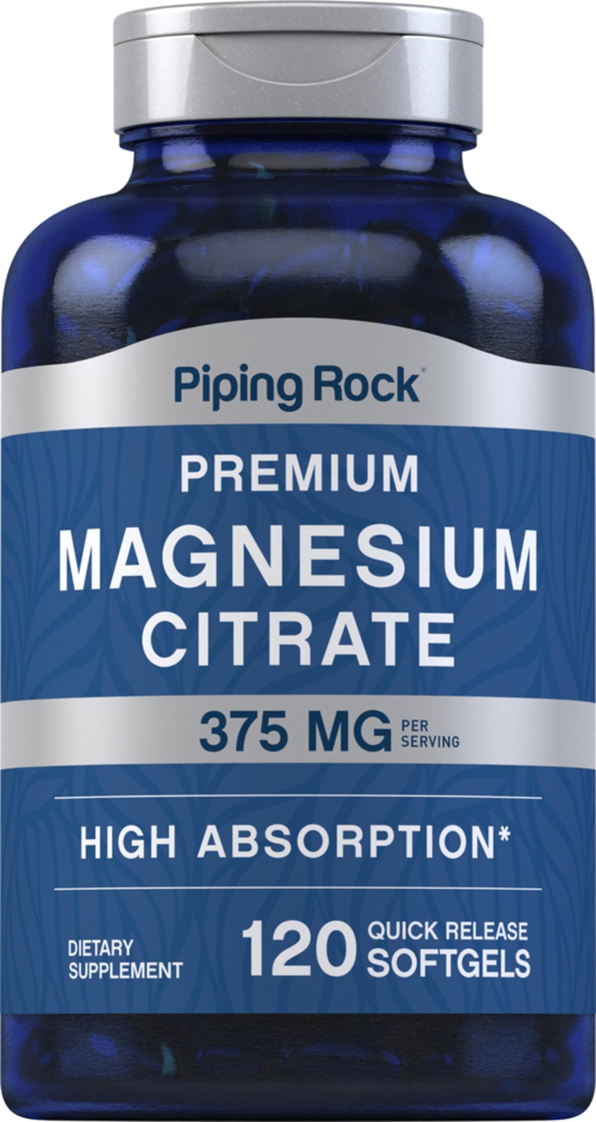 Piping Rock Citrate de Magnésium 375 mg gélules à libération rapide vue de face