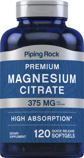 Piping Rock Citrate de Magnésium 375 mg gélules à libération rapide vue de face