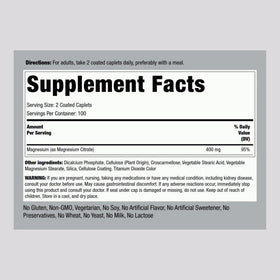Piping Rock Citrate de Magnésium 400 mg, emballage et informations