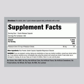 Piping Rock Citrate de Potassium 275 mg gélule sur fond blanc