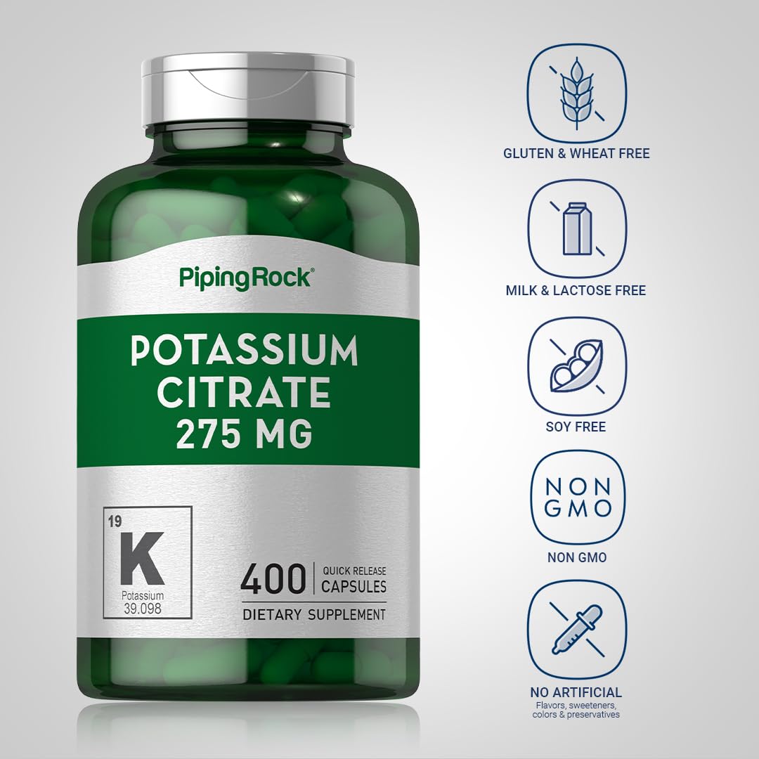 Piping Rock Citrate de Potassium 275 mg gélules en bouteille