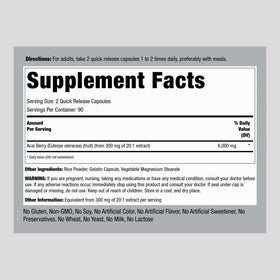 Piping Rock Complément Alimentaire Baies d'Açaï 180 capsules avec étiquette