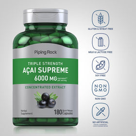 Piping Rock Complément Alimentaire Baies d'Açaï 180 capsules sur une surface en bois