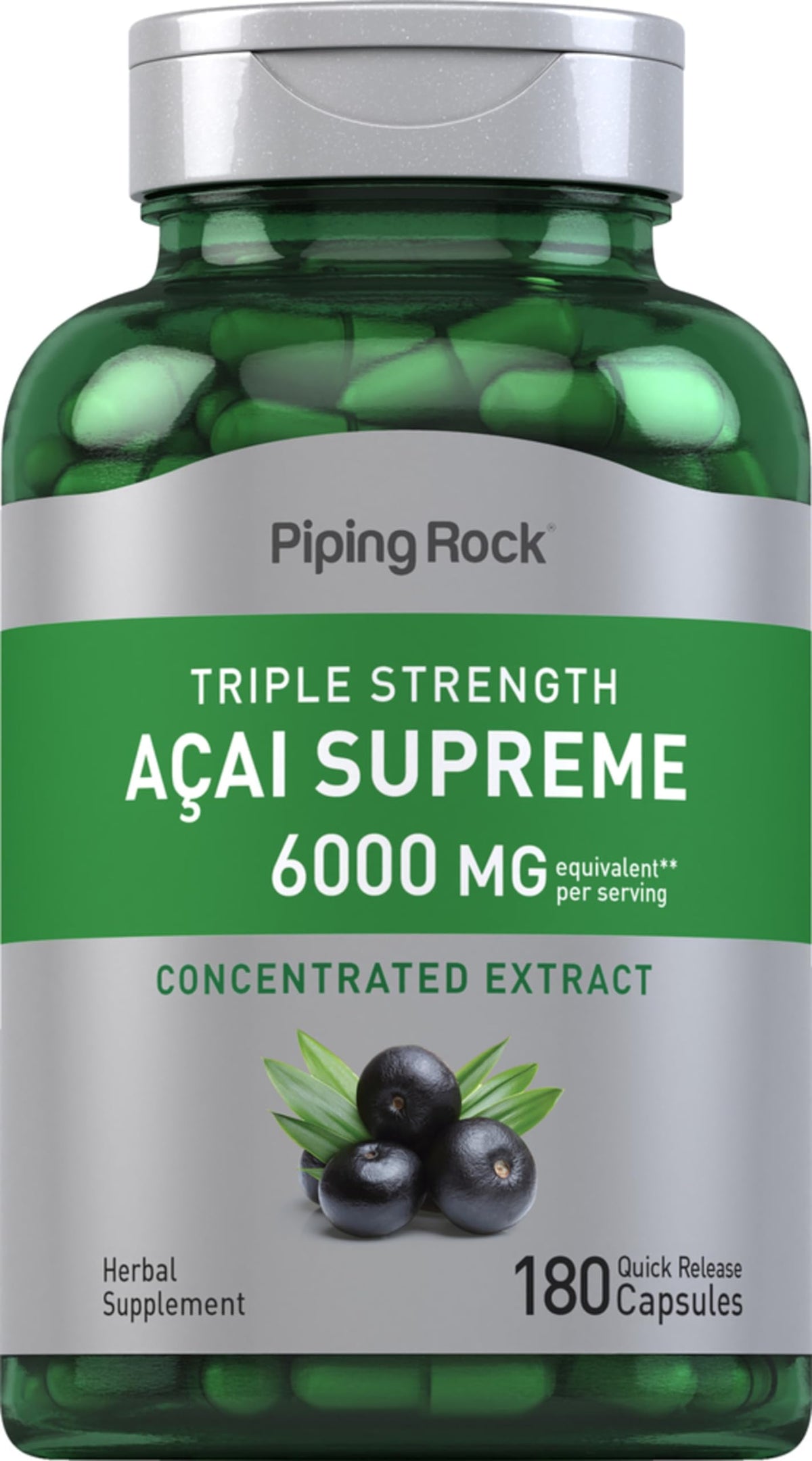 Piping Rock Complément Alimentaire Baies d'Açaï 180 capsules vue de face