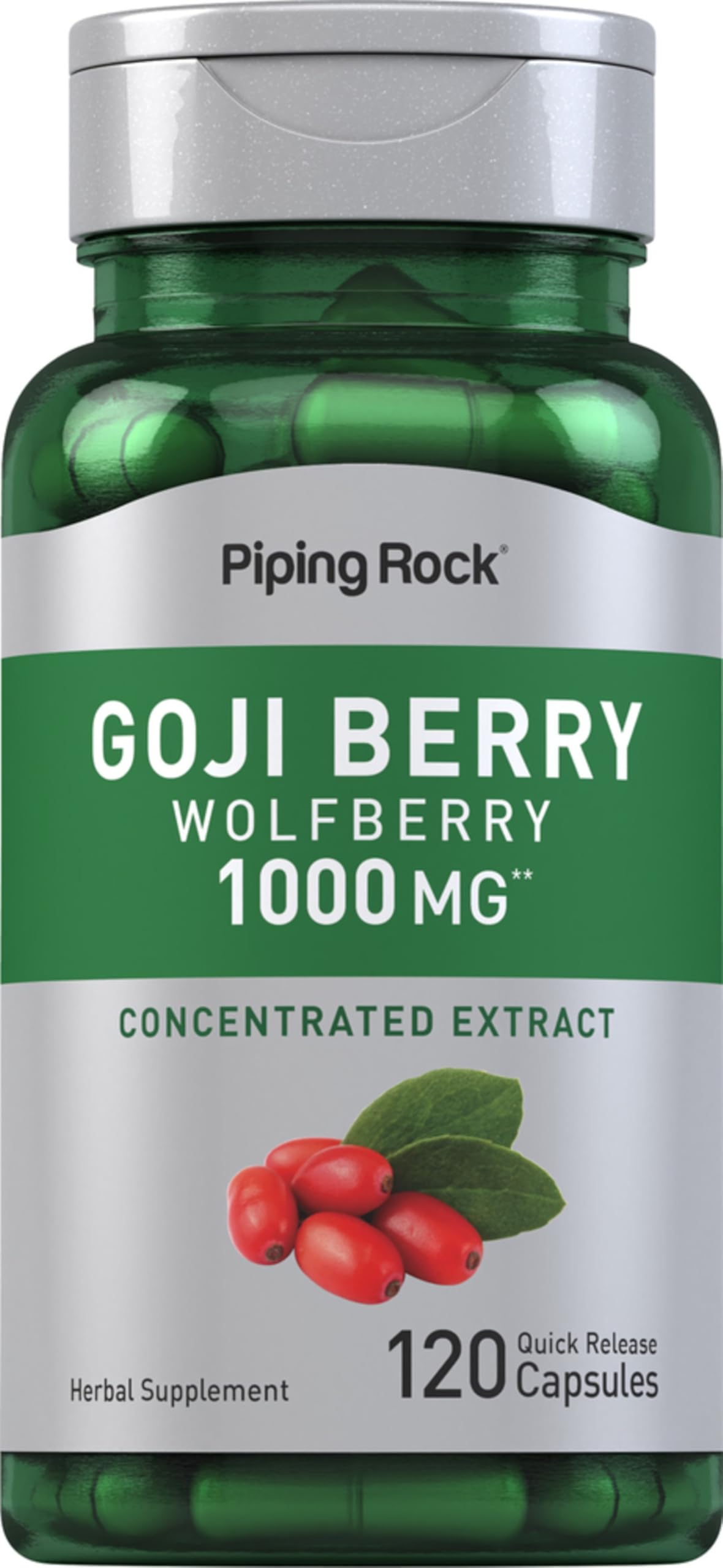 Piping Rock Complément Alimentaire Baies de Goji 120 Capsules - Vue de l'emballage avant