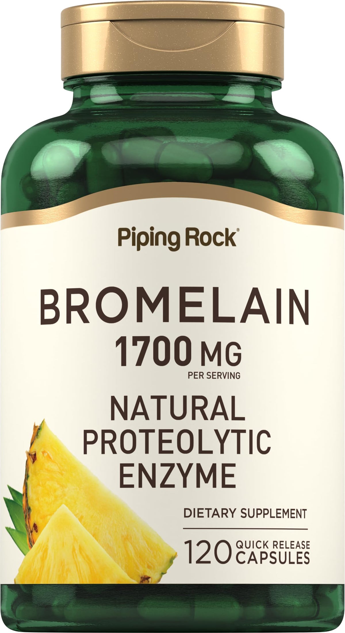 Piping Rock Complément Alimentaire Bromélaïne 1700 mg - 120 Capsules vue de face