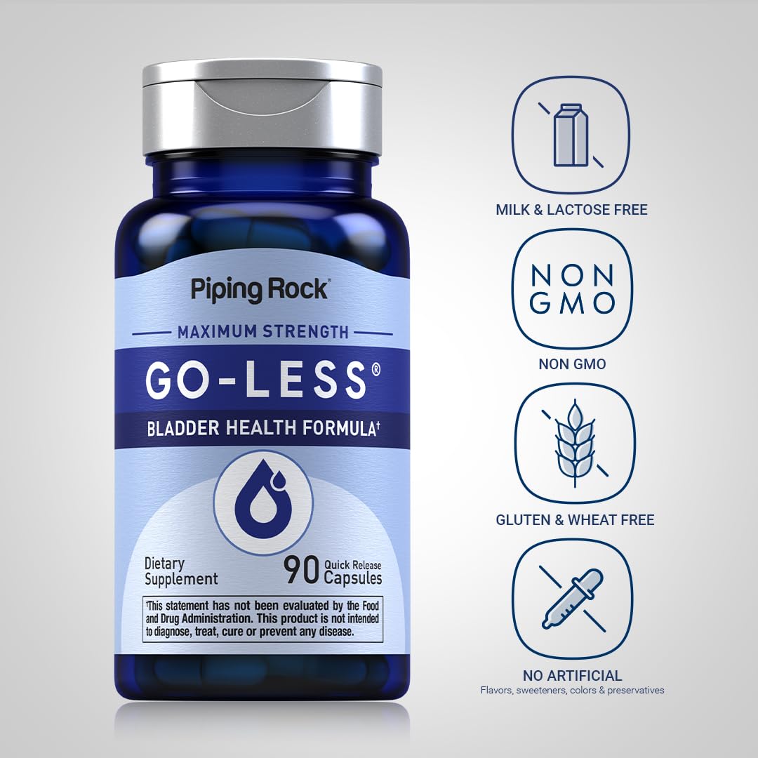 Piping Rock Complément Alimentaire Contrôle Vésical 90 Capsules avec le flacon ouvert