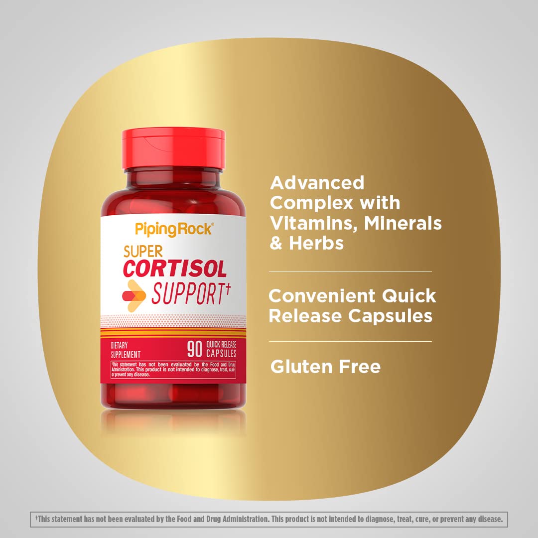 Piping Rock Complément Alimentaire Cortisol Manager capsules sur une surface blanche