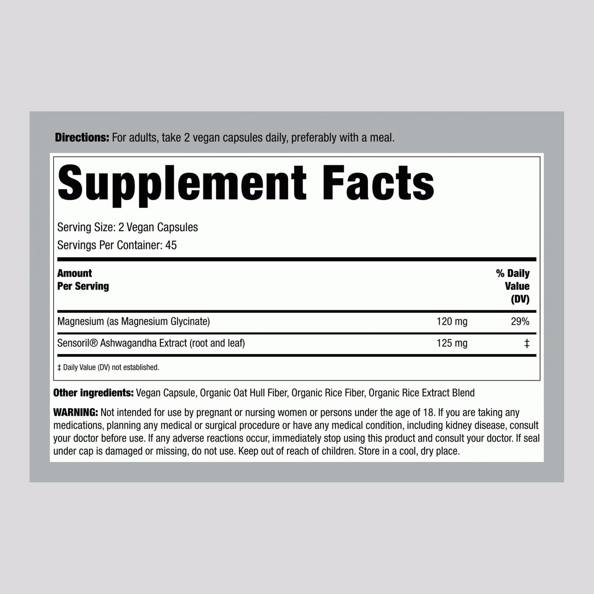 Piping Rock Complément Alimentaire Magnésium Glycinate 120 mg - Vue arrière