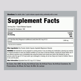 Piping Rock Complément Fo-Ti 180 Capsules arrière avec informations nutritionnelles
