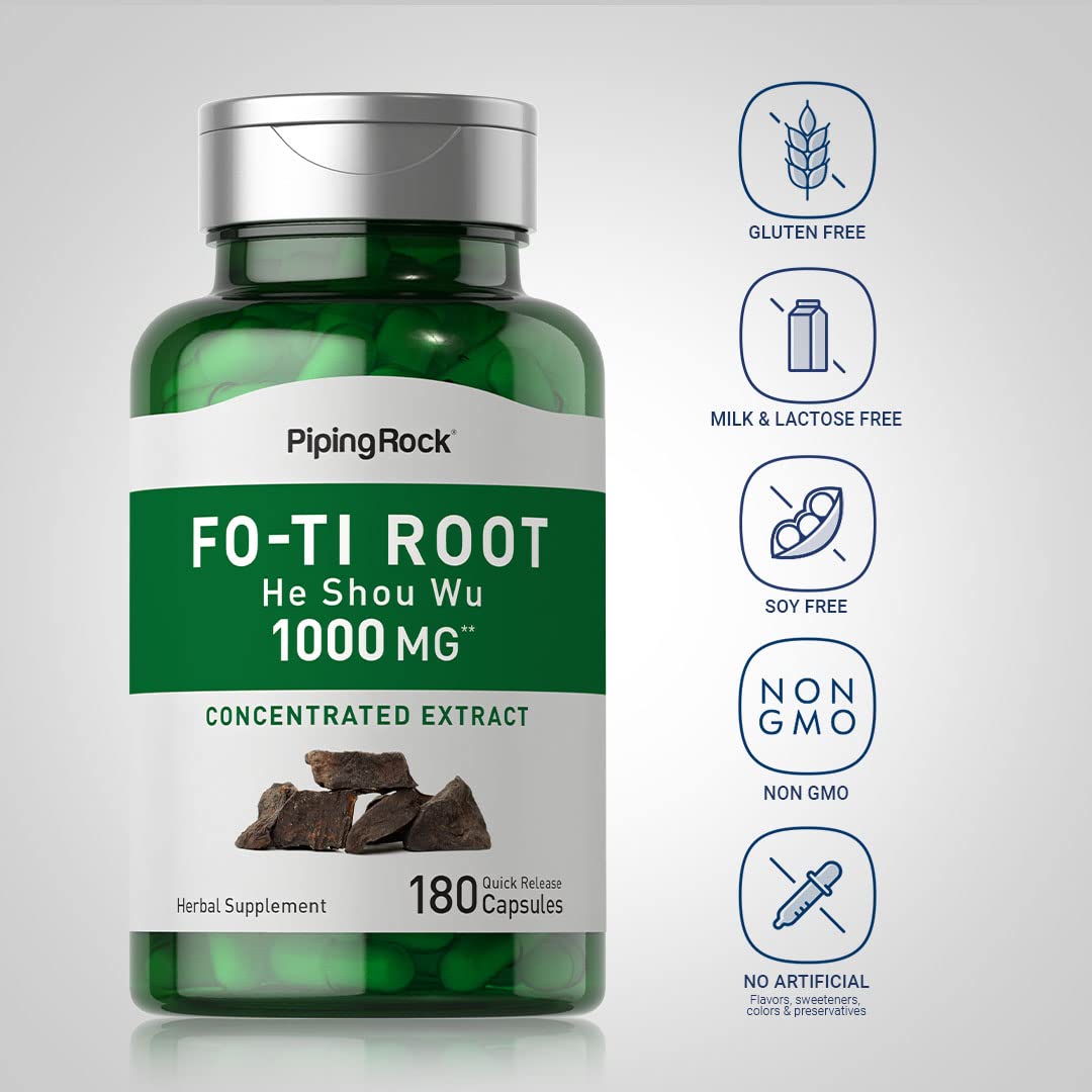 Piping Rock Complément Fo-Ti 180 Capsules côté avec l'étiquette