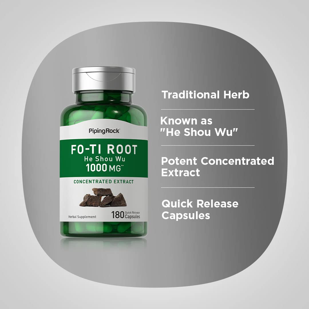 Piping Rock Complément Fo-Ti 180 Capsules ouvertes montrant les capsules