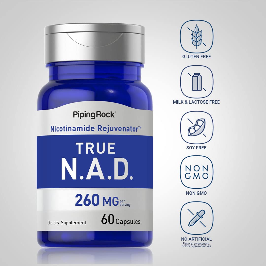 Piping Rock complément NAD 60 capsules avec main tenant le produit