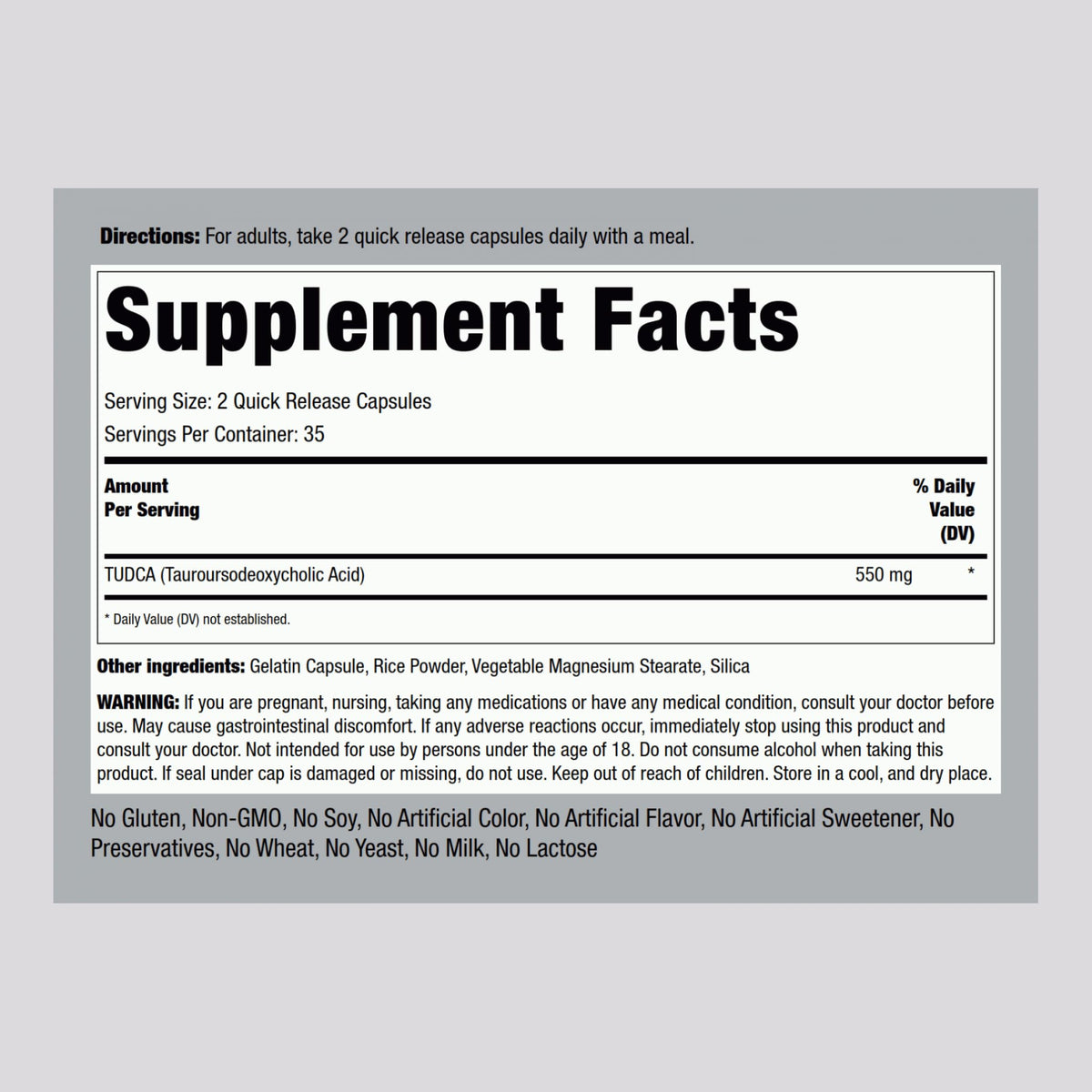 Piping Rock Complément Tudca 550mg 70 Capsules avec étiquette