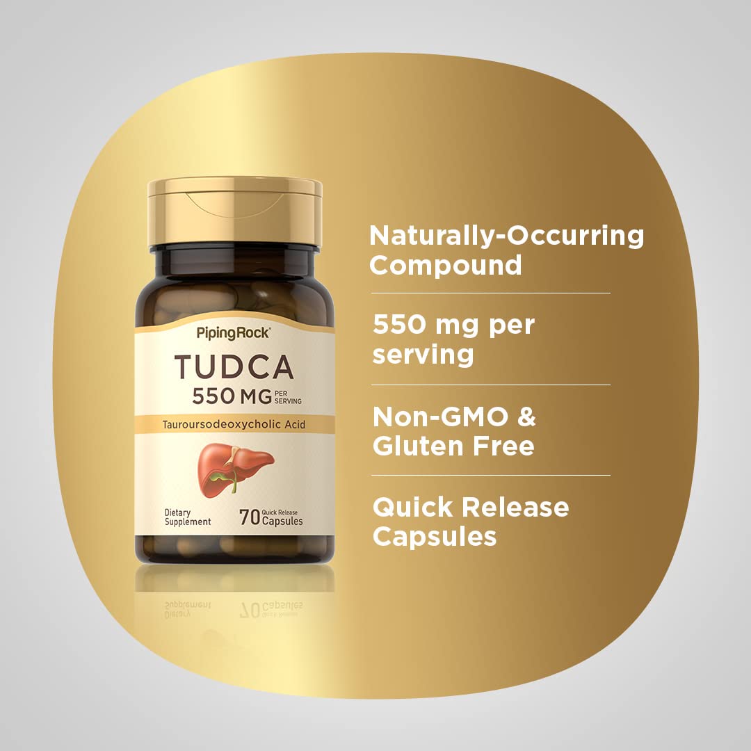 Piping Rock Complément Tudca 550mg 70 Capsules ouvertes montrant les capsules