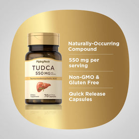 Piping Rock Complément Tudca 550mg 70 Capsules ouvertes montrant les capsules
