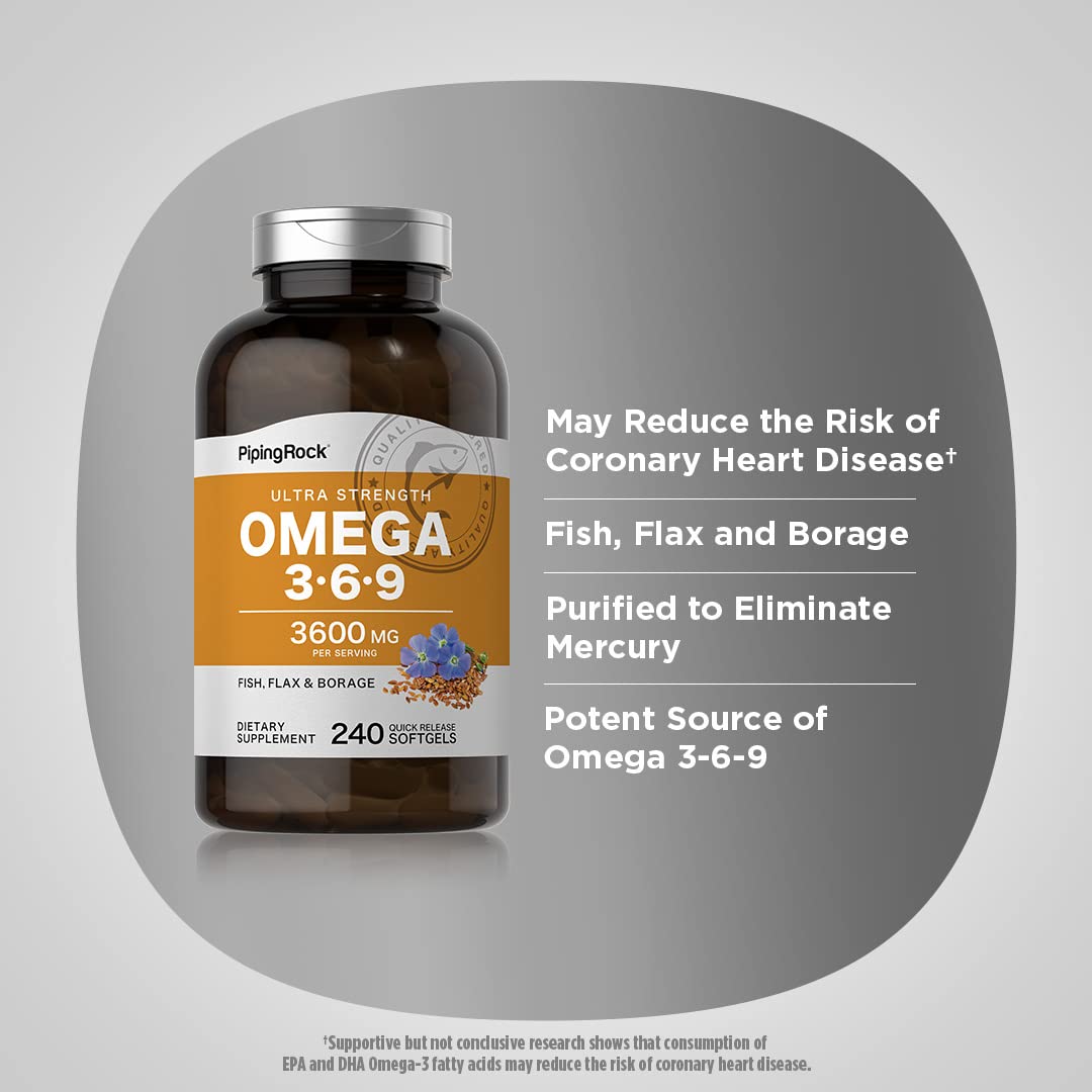 Piping Rock Compléments Alimentaires Omega 3 6 9 3600mg contenu en capsules