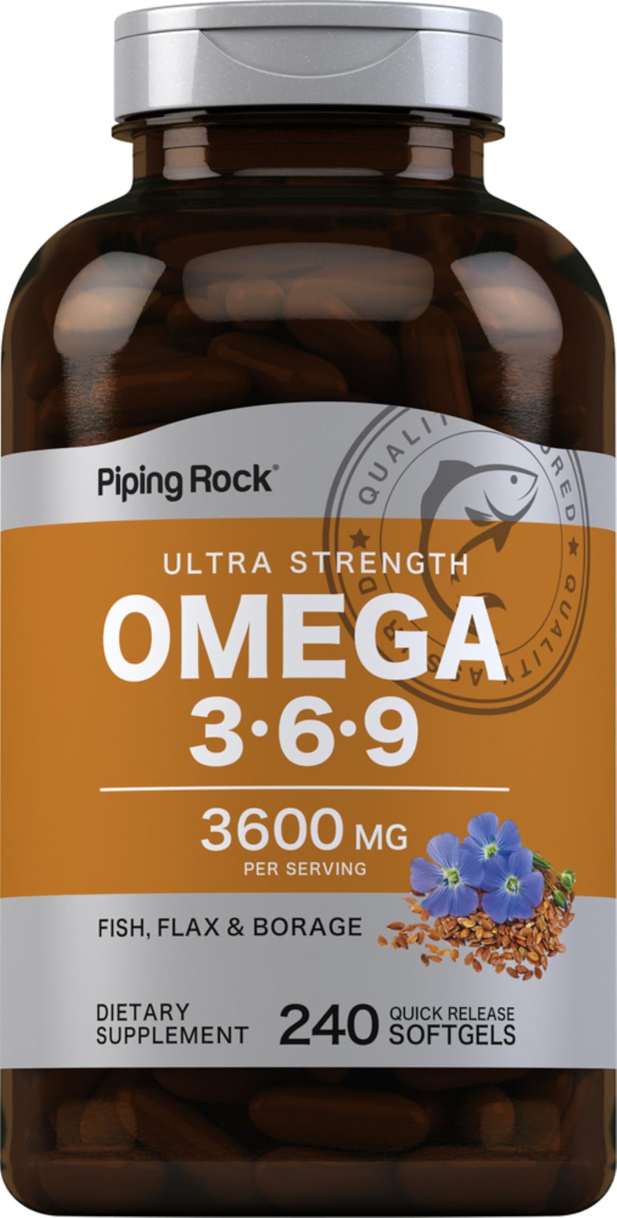 Piping Rock Compléments Alimentaires Omega 3 6 9 3600mg vue de face