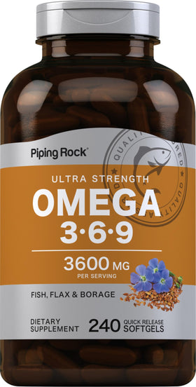 Piping Rock Compléments Alimentaires Omega 3 6 9 3600mg vue de face
