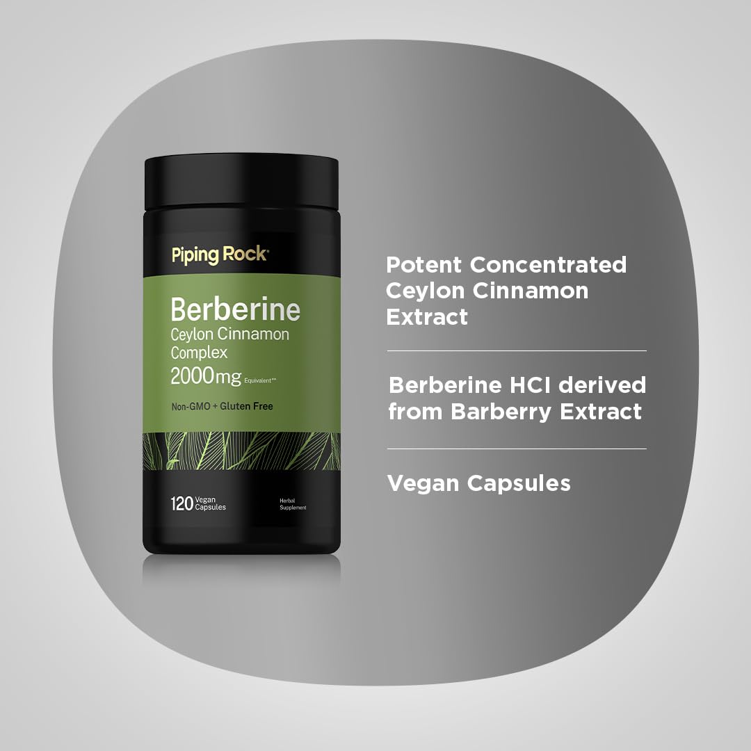 Piping Rock Complex Berbérine HCI Cannelle de Ceylan 120 Capsules avec étiquette