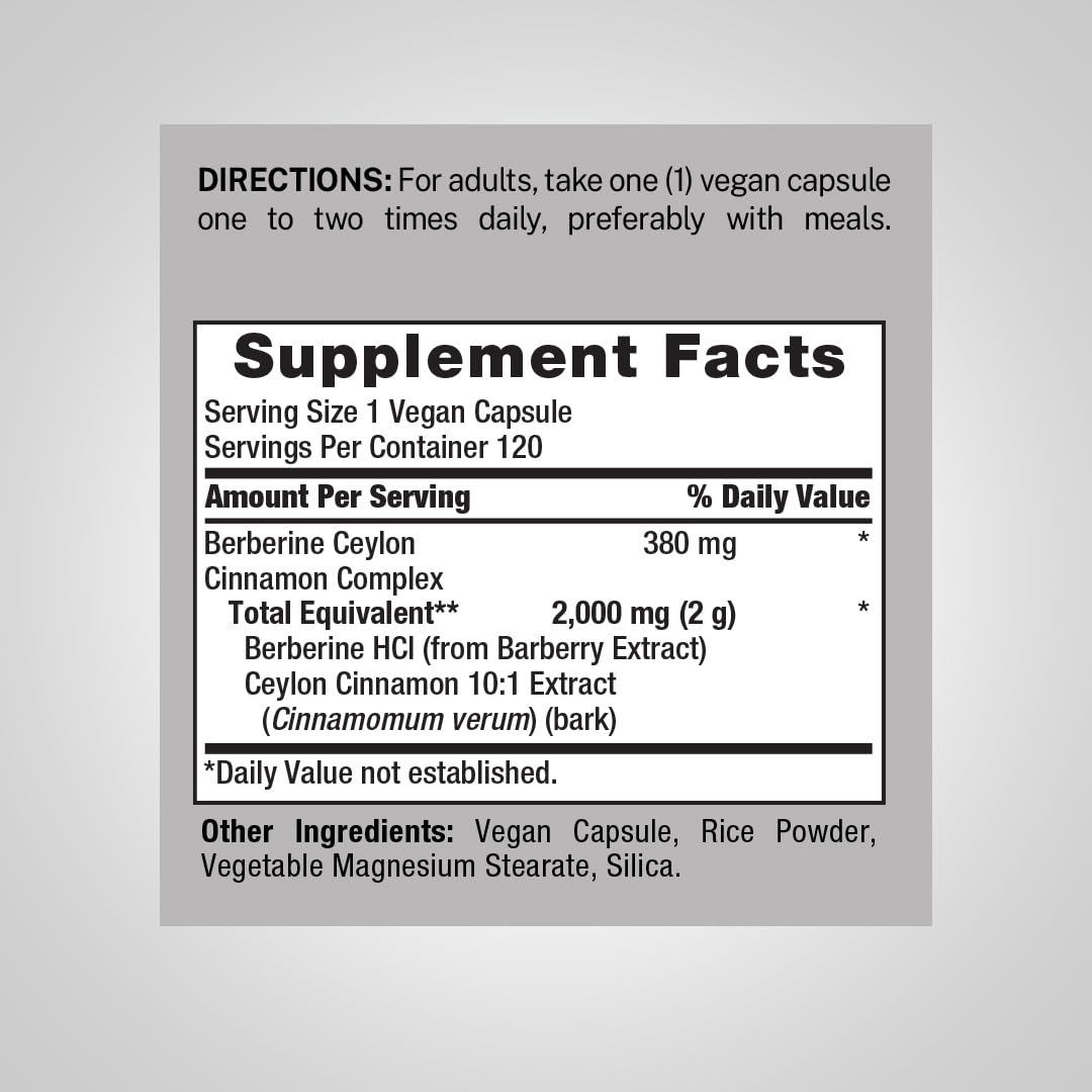 Piping Rock Complex Berbérine HCI Cannelle de Ceylan 120 Capsules côté