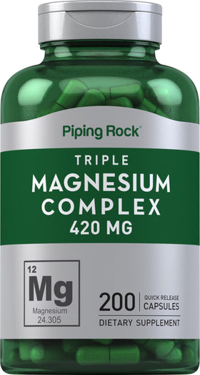 Piping Rock Complexe de Magnésium Triple 420 mg 200 Capsules vue de face