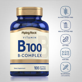 Piping Rock Complexe de Vitamines B100 100 Capsules sur table