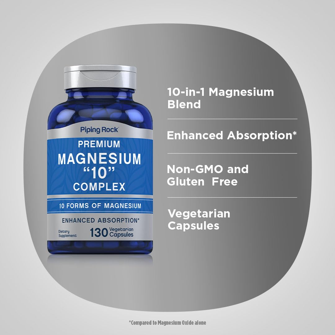 Piping Rock Complexe Magnésium 10-en-1 capsules sur fond blanc