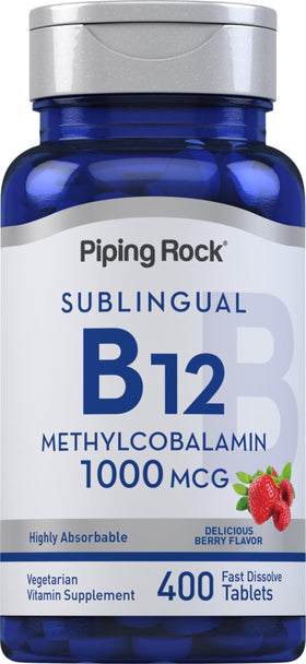 Piping Rock comprimés sublinguaux de vitamine B12 1000 mcg devant l'emballage