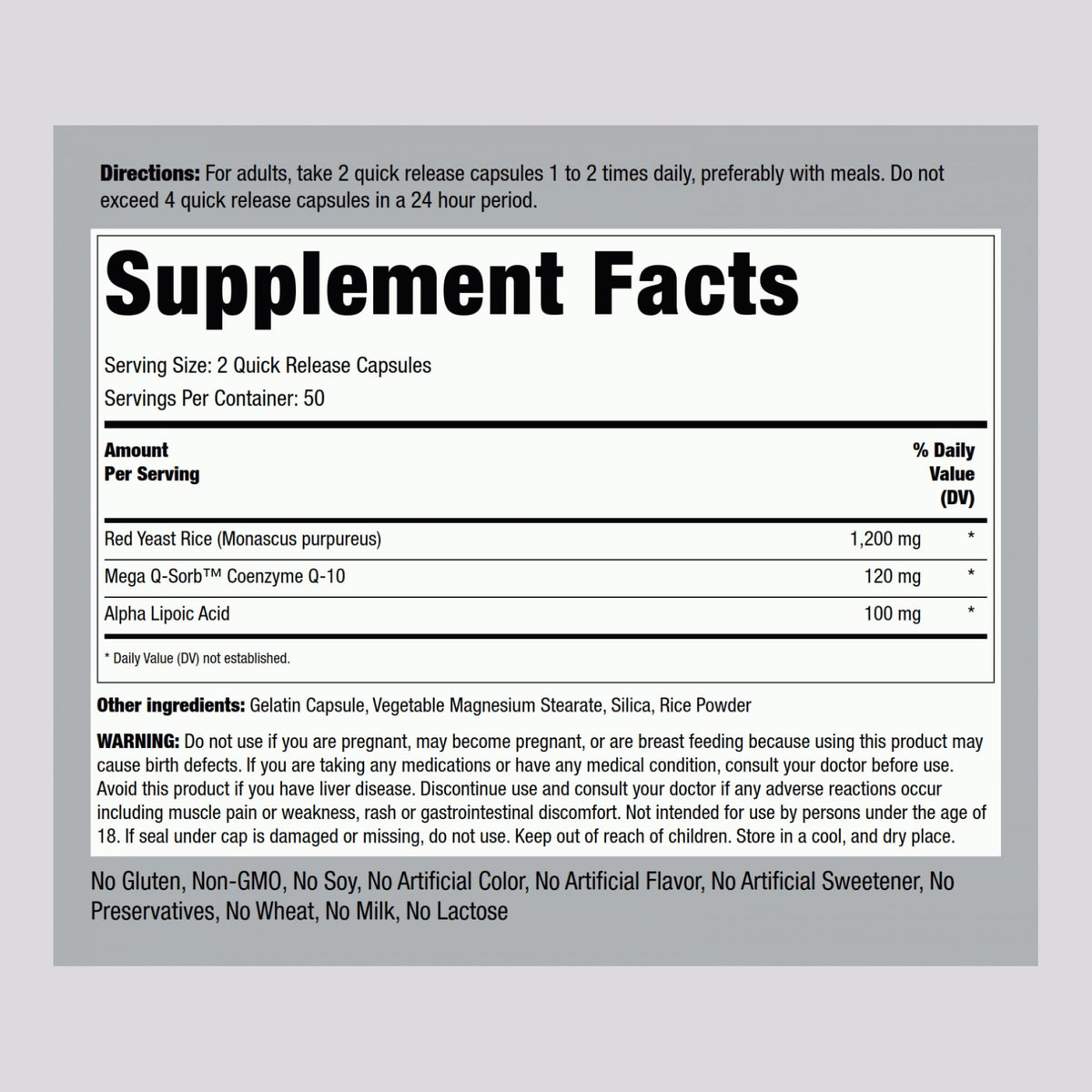 Piping Rock CoQ10 120mg capsules avec étiquette détaillée