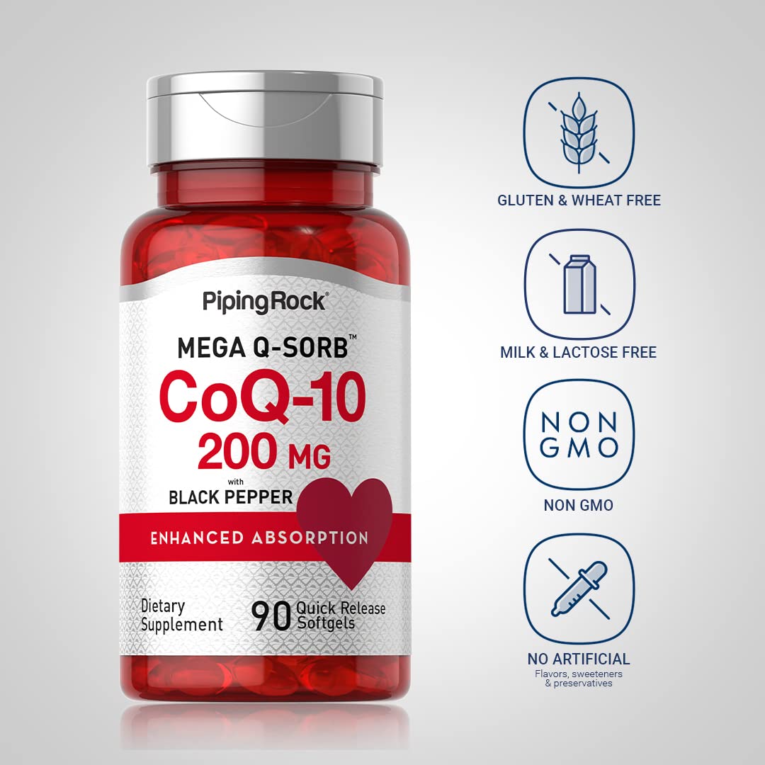 Piping Rock CoQ10 200mg gélules molles, vue de côté
