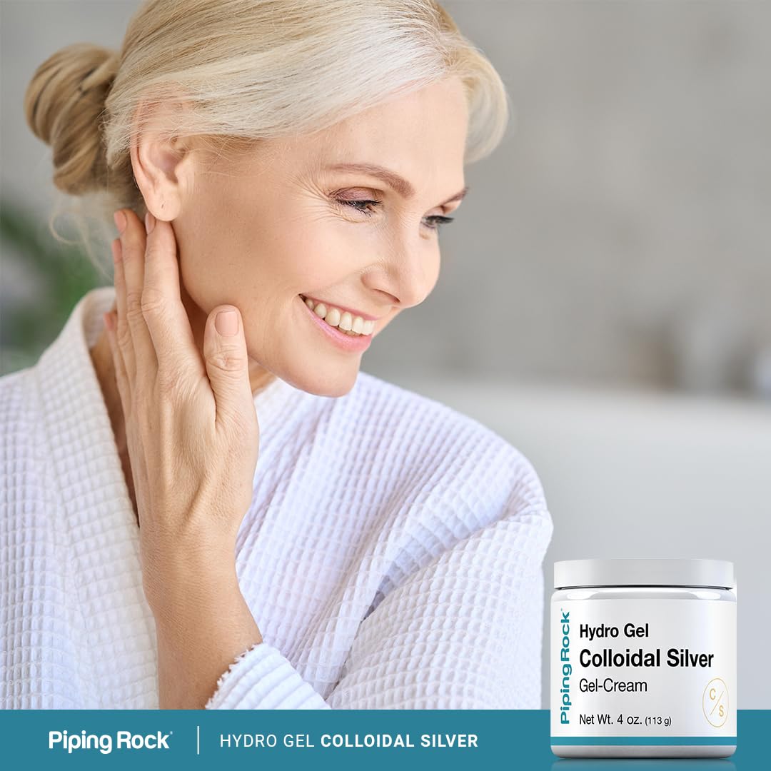 Piping Rock Crème de Silice Colloïdale 4 oz avec des ingrédients naturels en arrière-plan