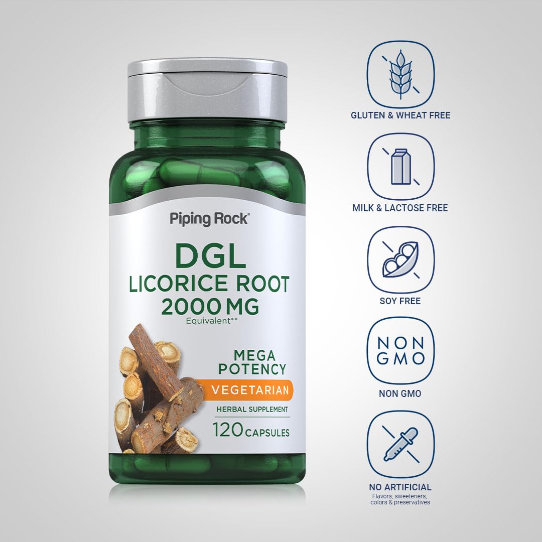 Piping Rock DGL 120 capsules sur une surface en bois