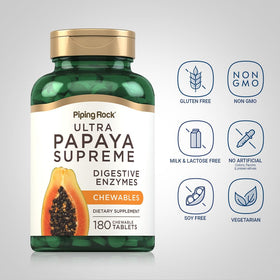 Piping Rock Enzymes à Mâcher à la Papaye comprimés sur une surface en bois