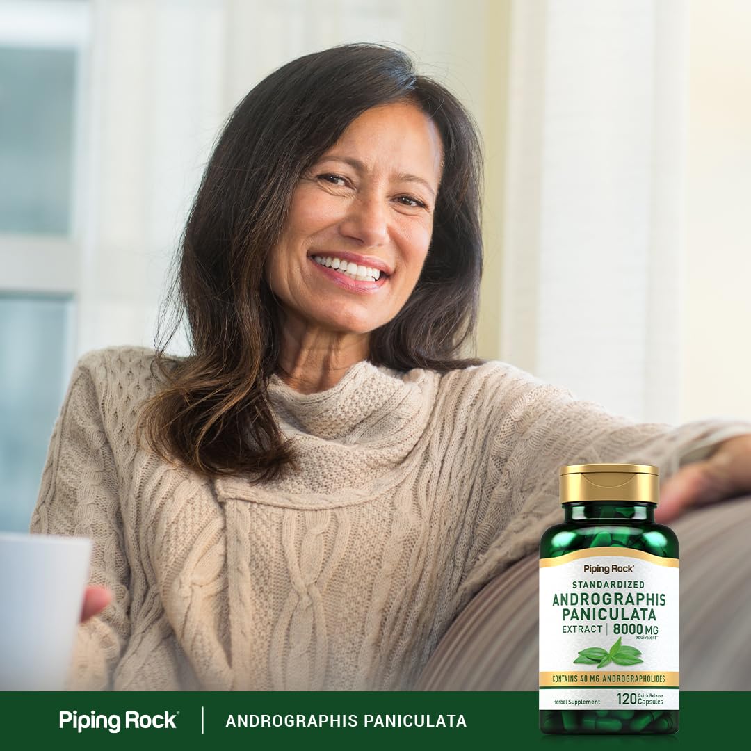 Piping Rock Extrait d'Andrographis Paniculata 120 Capsules en situation sur une table