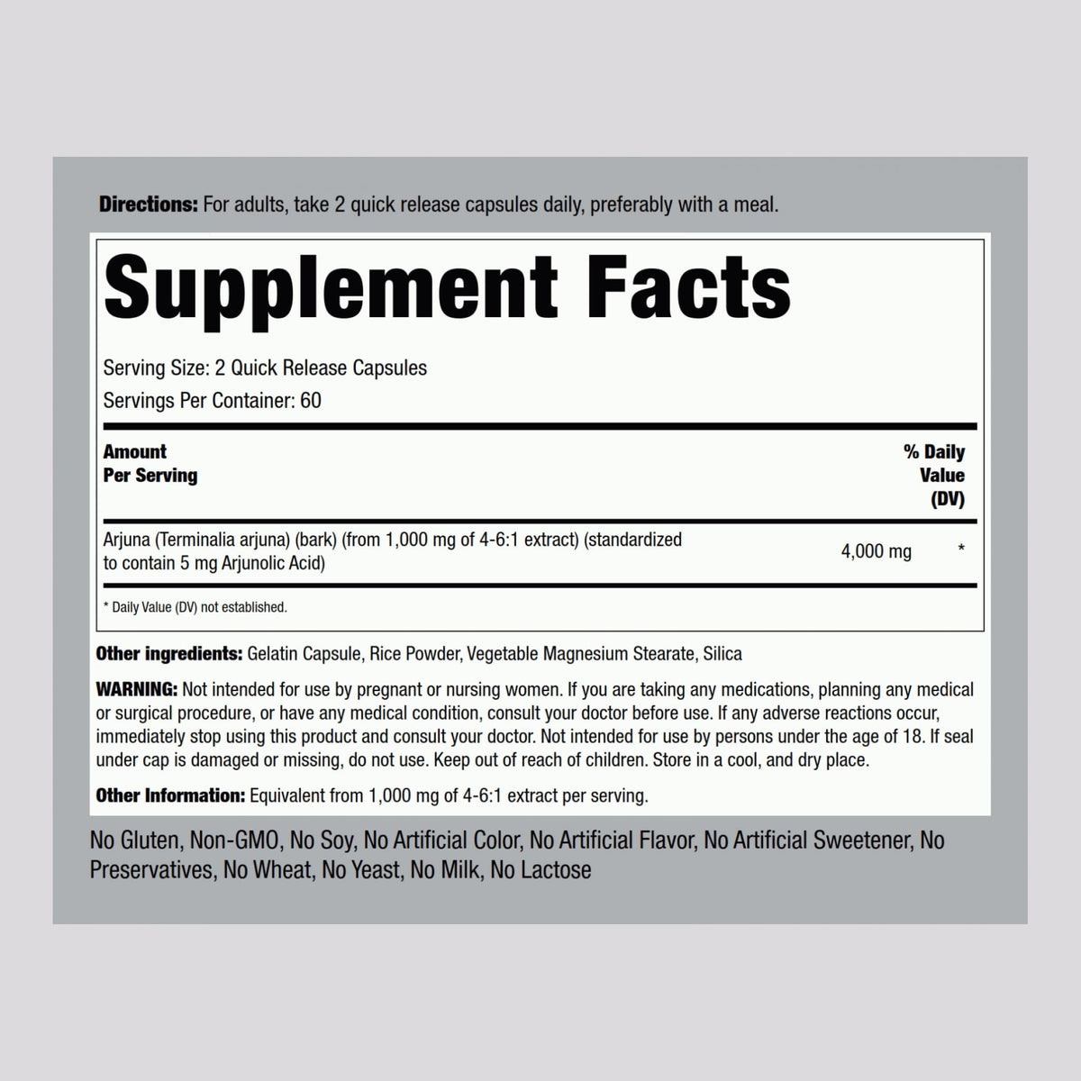 Piping Rock Extrait d'Arjuna 120 Capsules emballage