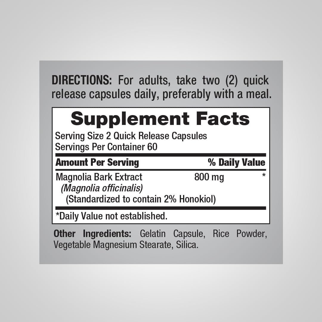 Piping Rock Extrait d'Écorce de Magnolia 800mg capsules ouvertes