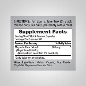 Piping Rock Extrait d'Écorce de Magnolia 800mg capsules ouvertes