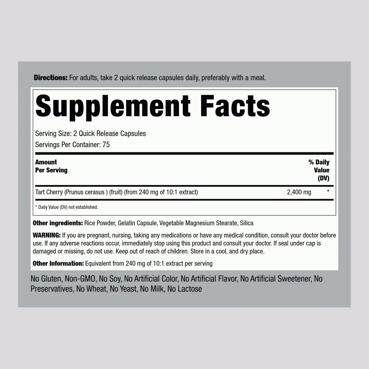 Piping Rock Extrait de Cerise Acide 150 Capsules arrière