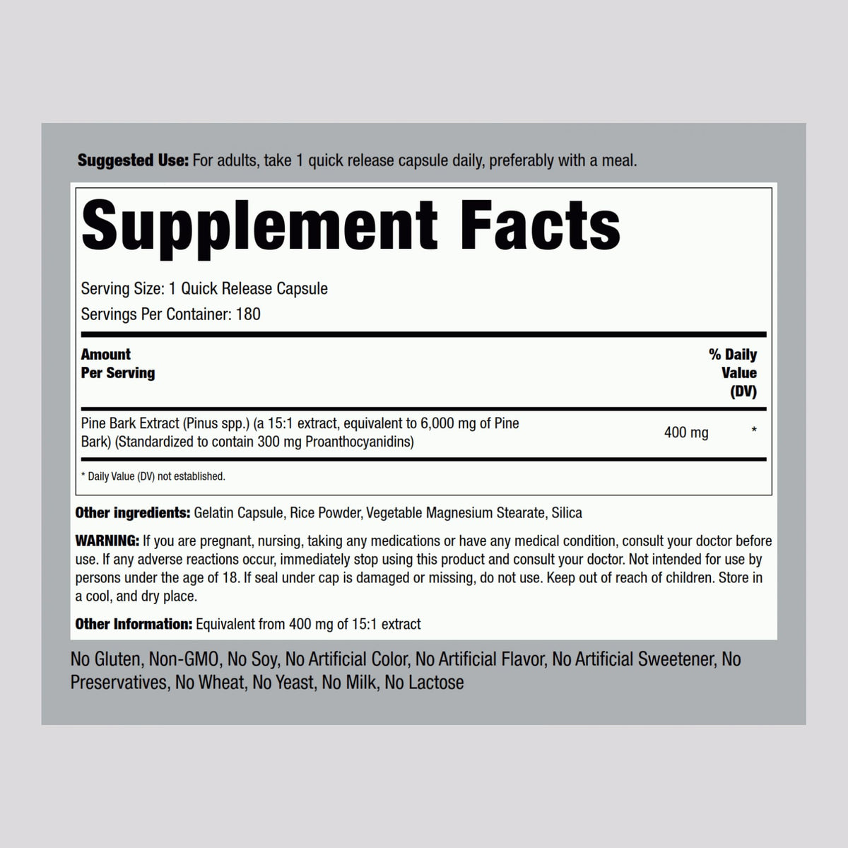 Piping Rock Extrait de Écorce de Pin Capsules vue latérale