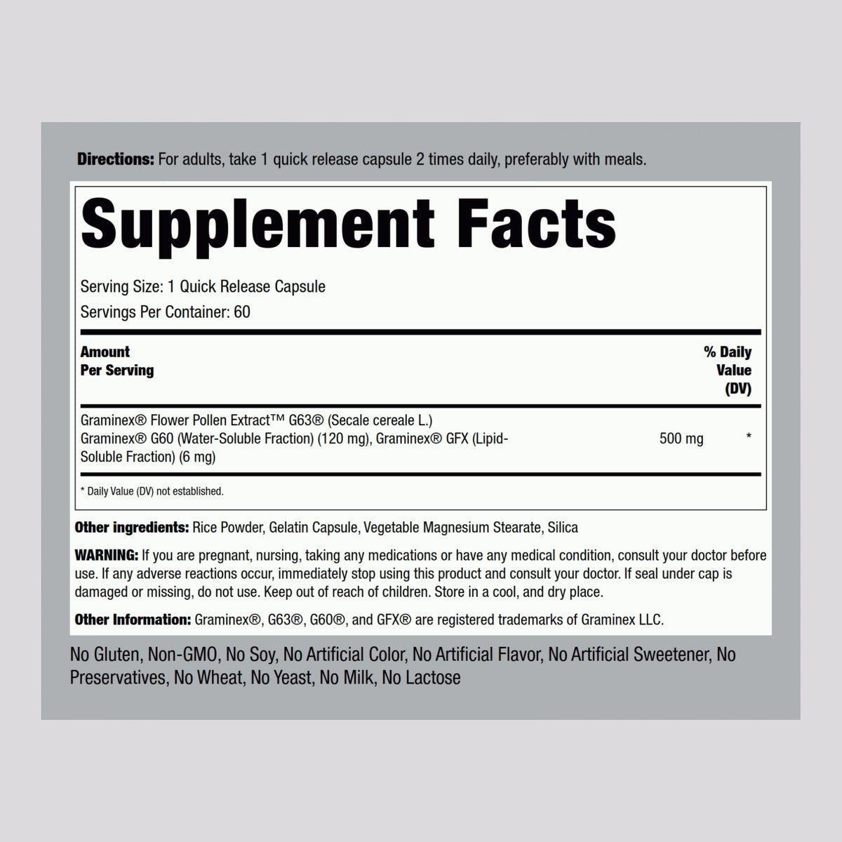 Piping Rock Extrait de Pollen de Fleurs 500mg - Capsules individuelles