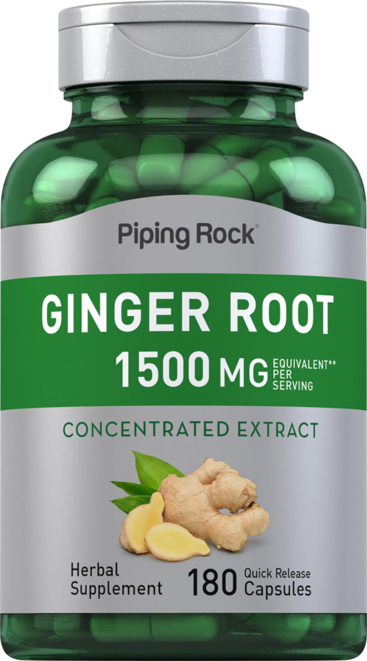 Piping Rock Extrait de Racine de Gingembre 180 capsules vue de face